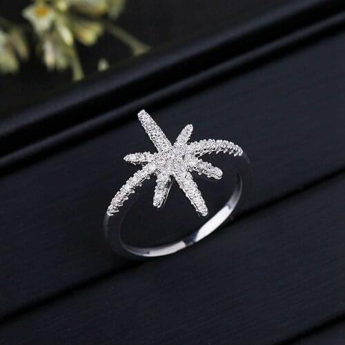 M-shaped Snowflake-studded Ring Flash Drill Versatile European-style High-quality Micro-polished Cubic Zirconia Star Ring