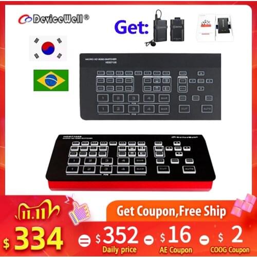 DeviceWell Micro video 5CH switcher mixer 4CH-HDMI+1CH-DP HDS7105-V21 PGM PVW Multi-view MIX live streaming VS Blackmagic Atem
