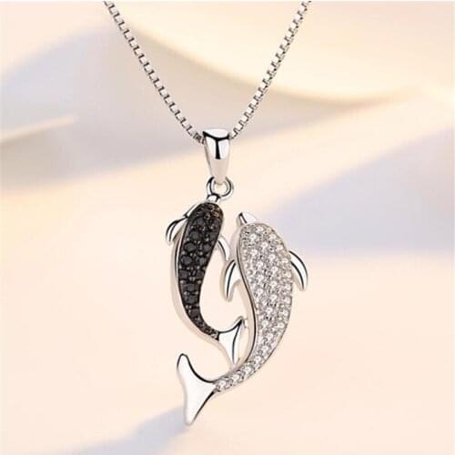 Fashion Exquisite Double Dolphin Silver Color Necklace Charming Womens Crystal Clavicle Chain Necklace Party Female Jewelry