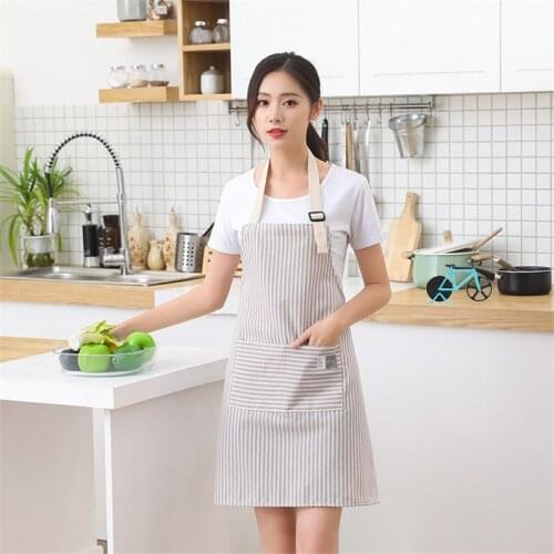 Fashion Simple SmallFresh Stripe Kitchen Antifoul Apron Pinafore Woman Cooking Accessories Cafe Restaurant Flower Shop Overall