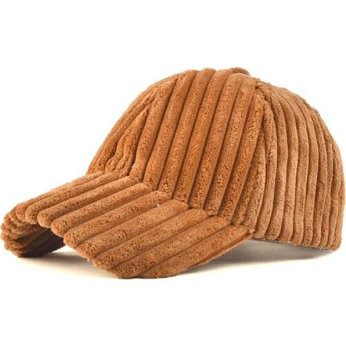 Adjustable Chunky Stripes Corduroy Winter Baseball Cap for Men and Women Warm Snapback Hat Brown Navy Black Khaki Dark Red