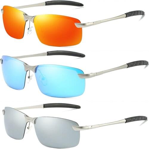 Mens UV400 Polarized Sunglasses Sports Flash Mirrored Driving Sunglasses for Men Rimless Gun Metal Pilot Glasses Eyewear