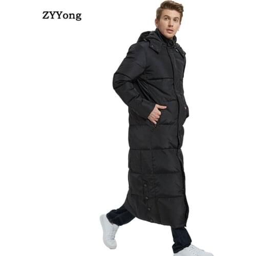 2020 Winter Mens Long Coat Fashion Thick Warm Slim Casual Hooded Jackets Long Sleeve High Quality Cotton Jacket Black Plus Size