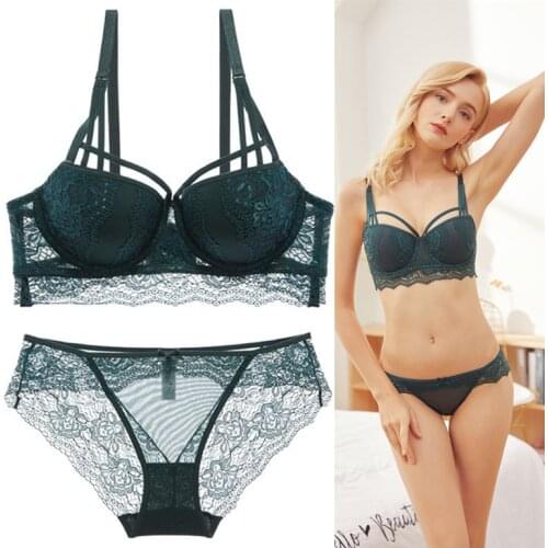 New Comfortable Sexy Lace Embroidery Bra+Panty Set Underwire Upper Thin Under Thick Lingerie Push Up Gather Underwear for Women