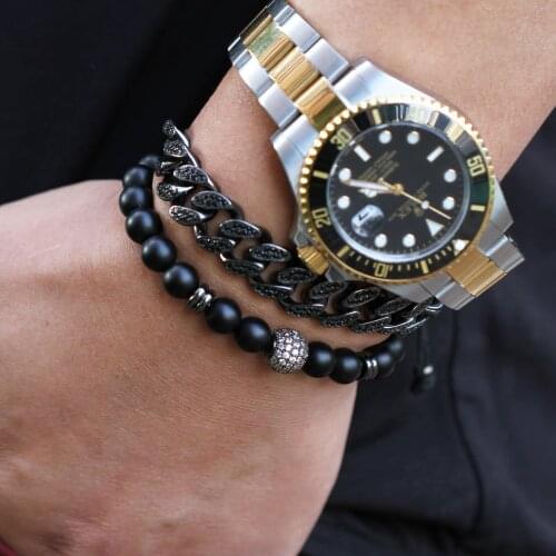 New Elastic Charm Bracelet Men Classic Vintage 8MM Natural Matte Beads Stone 10mm Ball Micro CZ For Mens Bracelet Jewelry Gift