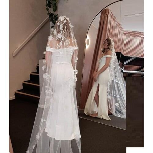 One Layer Lace Edge White Ivory Cathedral Wedding Veil With Comb Long Bridal Veils bride voile mariage Wedding Accessories 2020