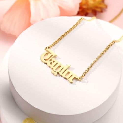 Personalized Name Necklace Curb Chain Stainless Steel Custom Old English Font Pendant Handmade Men Jewelry For Women Gifts
