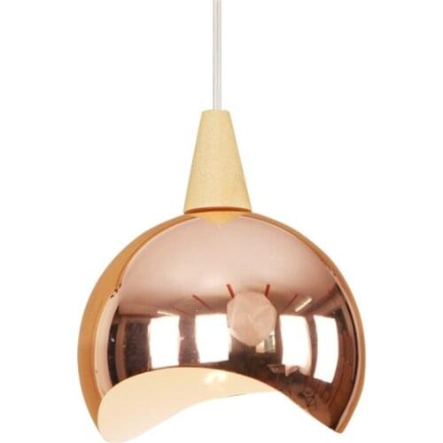Nordic Loft Style Rose Gold Iron Droplight Modern LED Pendant Light Fixtures Simple Single Head Wood Hanging Lamp Home Lighting