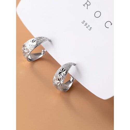 Real 925 Sterling Silver Widen Hoop Earrings Gypsophila Pattern Retro Small Hoops for Women Girls Gift for Mom