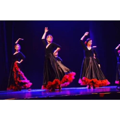 Luxury Team Wear Flamenco Skirt for Women Gypsy Girls Spanish Traditional National Dancing Costumes Lace Satin Maxi Dress