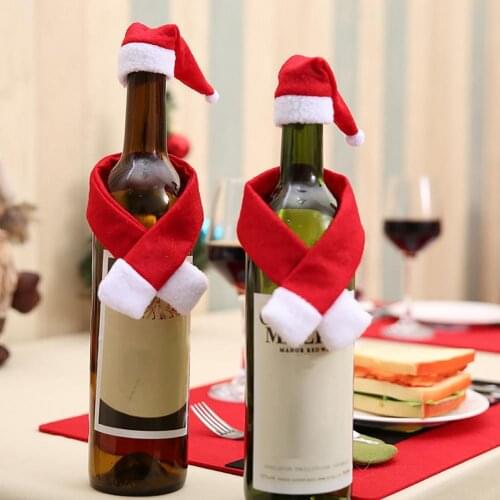 1 Set Non-woven Fabric Christmas Wine Bottle Cover Lovely Dust-proof Santa Hats Wine Bottle Decoration Red Wine Bottle Dress-up