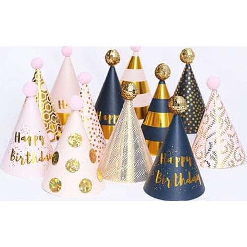 1Pc Birthday Party Hats Felt Pompoms Paper Cone Caps Colorful Birthday Hats for Baby Kids Adults Party Birthday Decor