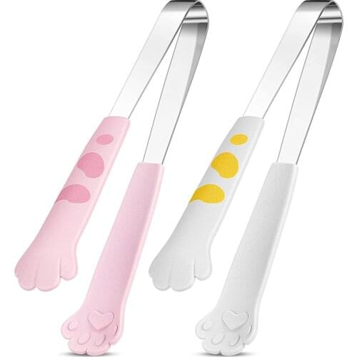 Stainless Steel Tongs Japanese Cat Paw Shape Food Tongs Mini Food Salad Clips Cooking Tongs For Bbq Cooking Grilling Candy Bread
