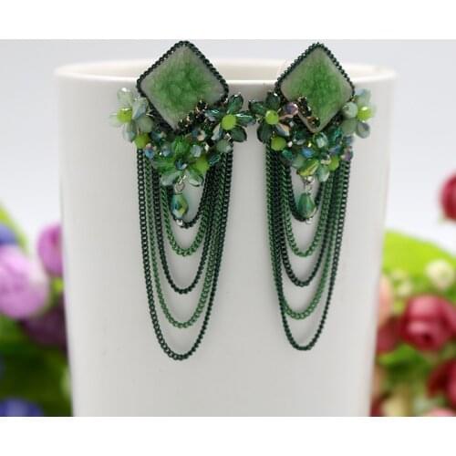 High quality Chain Tassel Earrings Long Handmade Ceramics Crystal Statement Earrings For Women fashion earrings 2020 Jewelry
