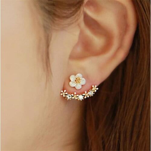 Woozu Trendy Crystal Flower Stud Earrings For Women Jewelry Double Sided Gold Silver Color Earrings Gift For Party Best Friends