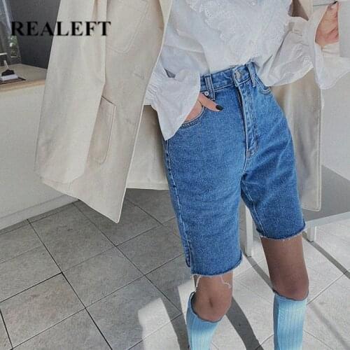 REALEFT Summer 2021 New High Waist Denim Half Pants Women Casual Loose Ladies Fashionable Straight Female Chic Jeans Trouses