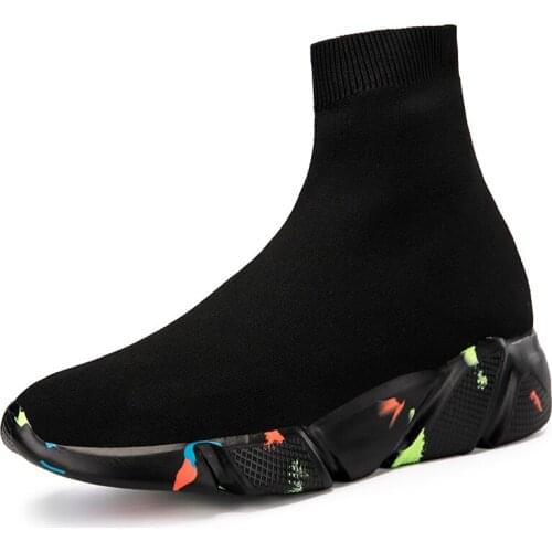 Women Men Sneakers Mesh Knit Upper Breathable Fitness Shoes Sock Boots Woman Walking Shoe High Top Running Plus Size 47