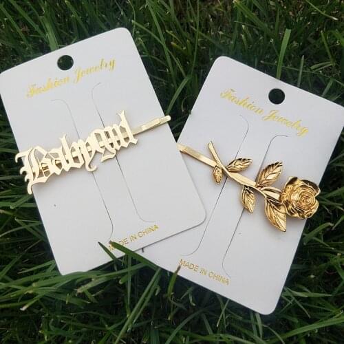 Gold Filled Rose Flowers Hair Clip For Babygirl Hairpin Gothic Jewelry Old English Letters Bobby Pin Headwear Bijoux Cheveux