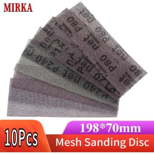 10Pcs 198*70mm Mesh Abrasive Dust Free Sanding Discs Hook Loop Anti-blocking Dry Grinding Sandpaper 80 to 240 Grit