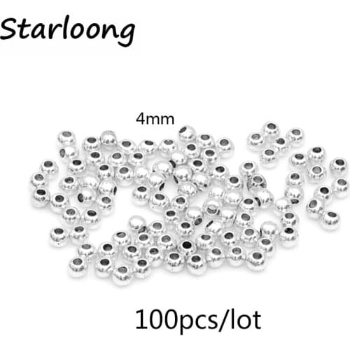 100pcs/lot Vintage Antique Silver Plated Zinc Alloy Round Small Ball Spacer Beads for DIY Jewelry Making for Bracelet Necklace