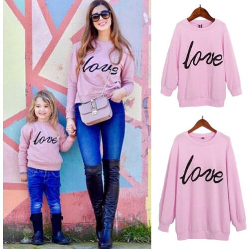 3 colors Family Love Clothes Mother Women Girls Sweatshirt Tops Love Letter Print Long Sleeve Pullover Pink Warm Cotton Tops