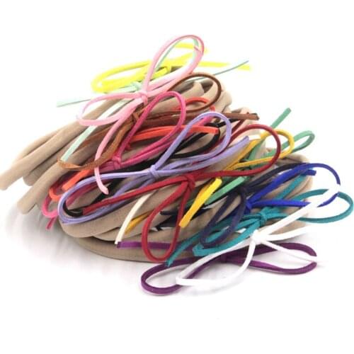 300 pcs/lot Cute Faux Leather Bow Elastic Nylon Headband Chic Kids DIY Hair Accessories Fashion Headwrap Headwear
