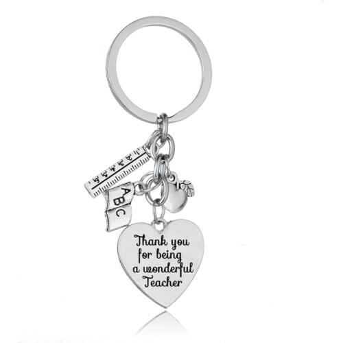 36PC Teachers Key Chains Apple Ruler ABC Book Love Heart Charms Keyrings Thank You For Being A Wonderful Teacher Keychains Gifts