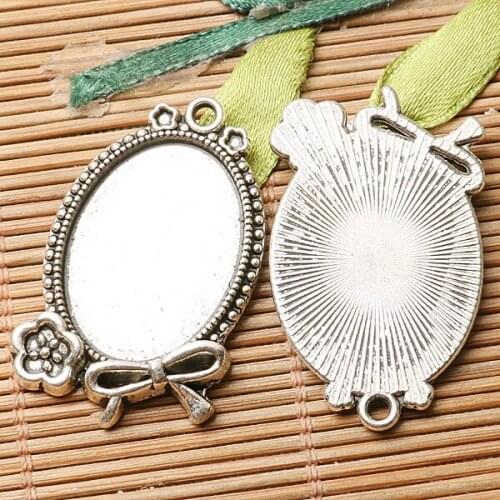 4pcs dark silver color flower bow oval shaped cabochon setting INNER SIZE 18*25mm EF2841