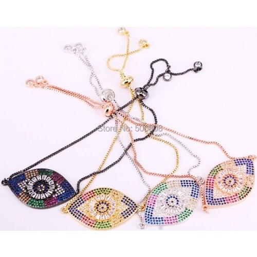 6PCS ZYZ-B5713 Micro CZ Zircon Crystal Pave Oval Eye Bracelet Mix Color Chain Link Bracelets for Women