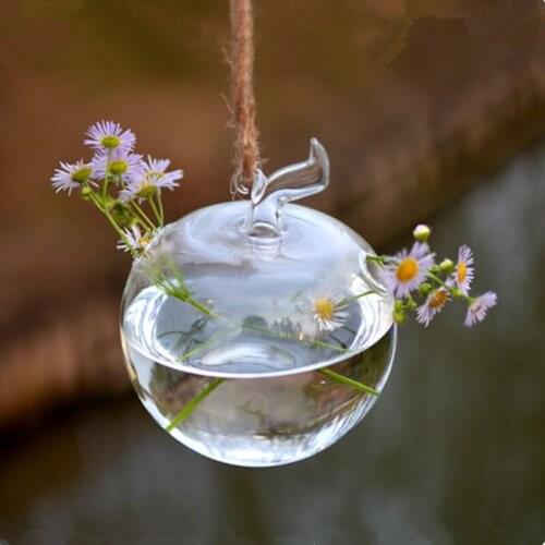 8pcs/pack Diameter=10cm Small Size Apple Shaped Hanging Glass Vase Home Decorative Hydroponic Plant Bottle Terrarium Vase Gift