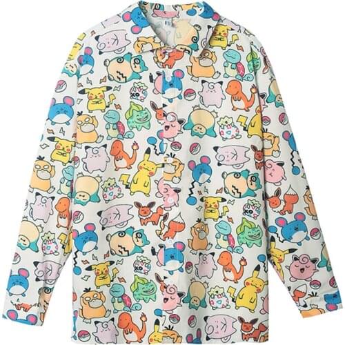 2021New Summer Kawaii Blouse Female Harajuku Cute Retro Cartoon Animal Print Blouses Femme Loose Long Sleeve Women Shirt Tops