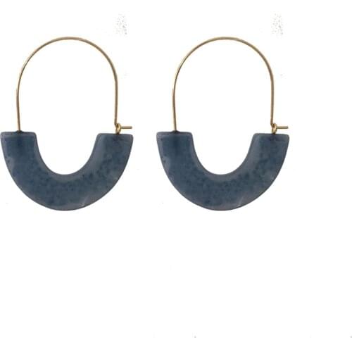 Bohemia Dark Blue Purple Half Circle Oval Shape Hoop Earrings For Women Girl Vintage Ethinic Jewelry