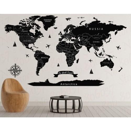 Large World Map Decal Print Black World Push Pin Travel Map Wall Art World Map Print Extra Large Wall Modern Art Decor WL767