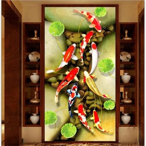 Wellyu Custom Large Wallpaper 3D Murals Nine Fish Tottery Entrance Aisle Corridor Living Room Decorative Painting 3d wallpape