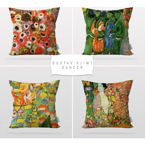 Cipcici Gustav Klimt Dancer 4 Pieces Pillow Case Set Art Decor Sofa Cushion Cover Printable Art Reversible 2 Side