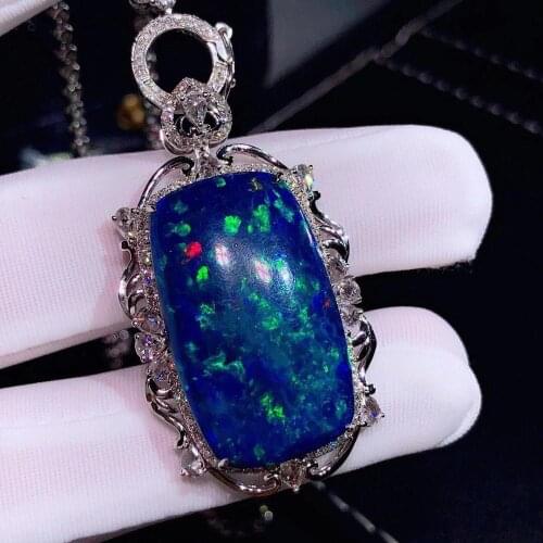 H1020 Fine Jewelry Real Pure18 K Gold AU750 G18K Natural Blue Opal 22.05ct Pendants Gemstone Necklaces for Women