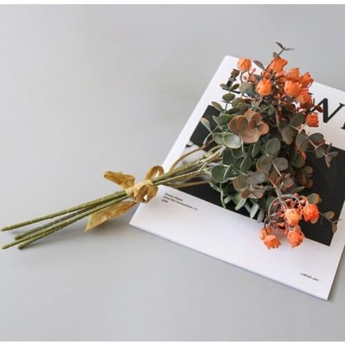 Artificial Rose Flower 5 Buds Real Touch Bridal Bouquet Fake Flower Ornament for Wedding Party Reusable & Washable GQ