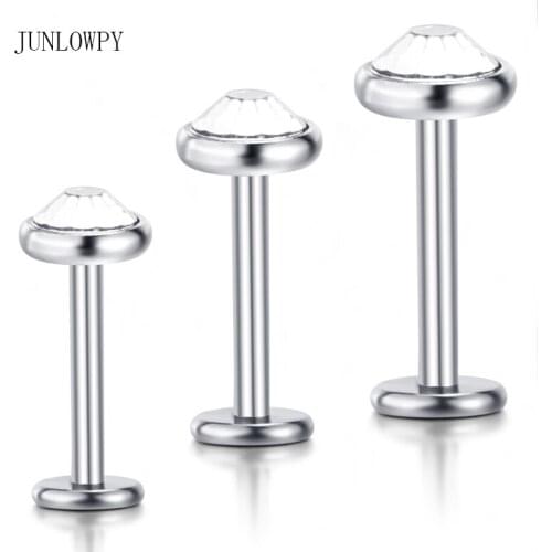 Junlowpy Clear Gem Interanlly Flat Top Labret bar with piercing lip rings mix 6 8 10mm body jewelry tragus Helix Earring
