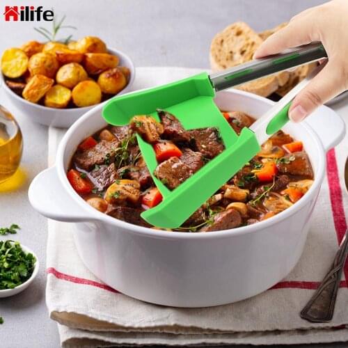 HILIFE 2 in 1 Kitchen Spatula and Tongs Non-Stick Cooking Tools Gadget Bread Clip Heat Resistant Kitchen Accessories Silicone