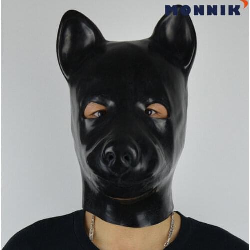 MONNIK latexLatex mask New Unisex Role Play Head Mask Latex Dog Mask With Zipper Closure Eyes Open Hood