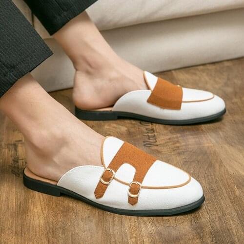 Summer Mens White Slippers Shoes Tide British Black Double Buckle Fashion Forward Babouche Plus Size 38-47 Slides ERRFC