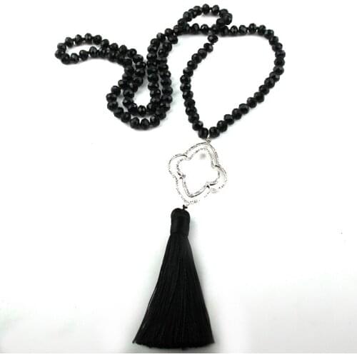 MOODPC Fashion Bohemian Jewelry Glass Crystal Long Knotted Tassel Necklaces For Women Necklace
