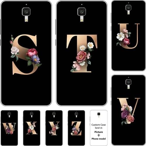 Flower 26 English Name Letters Custom Initial Case For Xiaomi Mi4 M4 Mi 4 Mi 4W 5.0" Soft Silicone Phone Cover Capa