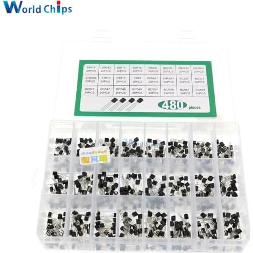 480PCS/Set 24 Values TO-92 Transistor Assortment Assorted Kit BC327 BC337 BC517 BC547 BC548 BC549 BC550 2N2222 S8550 S9012 S9014