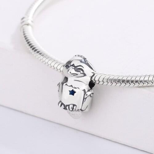 Genuine 925 Sterling Silver Blue Star Zircon On Chest Bald Eagle Charm Pendant Bracelet DIY Jewelry Making For Pandora