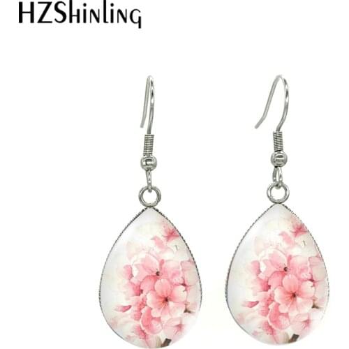 New Fashion Cherry blossoms Water Drop Hook Earrings French Dangle Earrings Glass Cabochon Jewelry