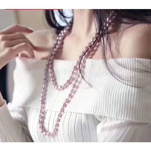Pearl Necklace 1123 Fine Jewelry Natural Fresh Water Pearls 8mm Pink Purple Peals Necklaces for Women Fine Pearls Necklaces