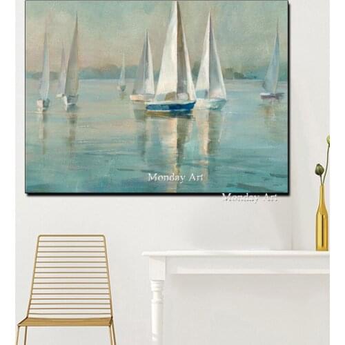 Seaside Scenery Abstract Oil Painting Decor Canvas Painting Artwork Handpainted Landscape Night Decoration For Home Room Wall