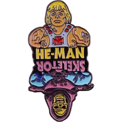 He-Man skeletor flip pin retro 80s cartoon brooch Masters of the universe He-Man badge collection gift