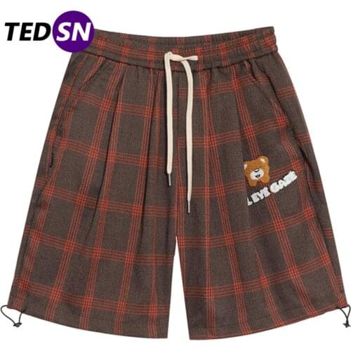 Hip Hop Cargo Shorts Streetwear 2021 Summer Casual Short Lattice Tooling Plaid Plush Bear Short Oversized Joggers Pockets Baggy